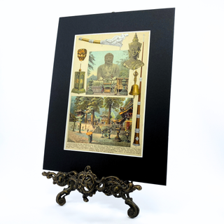 1890s Rare Buddhism Illustration, 9x12 Matted Antique Book Page